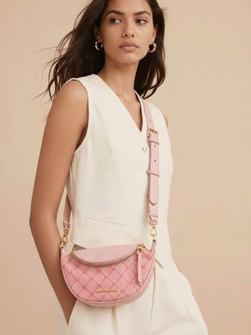 Luqvenisha Pink Monogram Crossbody Shoulder Bag